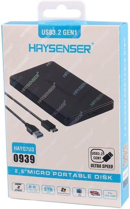 Haysenser Micro USB 3.2 Boîtier de disque dur externe, HAYQ7U3 0939, Noir