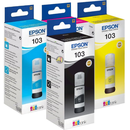 Epson 103 Original 70ml – Pack de 4 Bouteilles d’Encre Ecotank (4500 pages / 7500 Pages) – Noir | Cyan | Jaune | Magenta